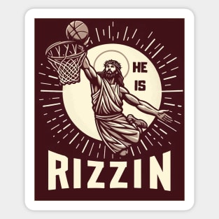 He Is Rizzin Funny Basketball Retro Jesus Christ Sticker